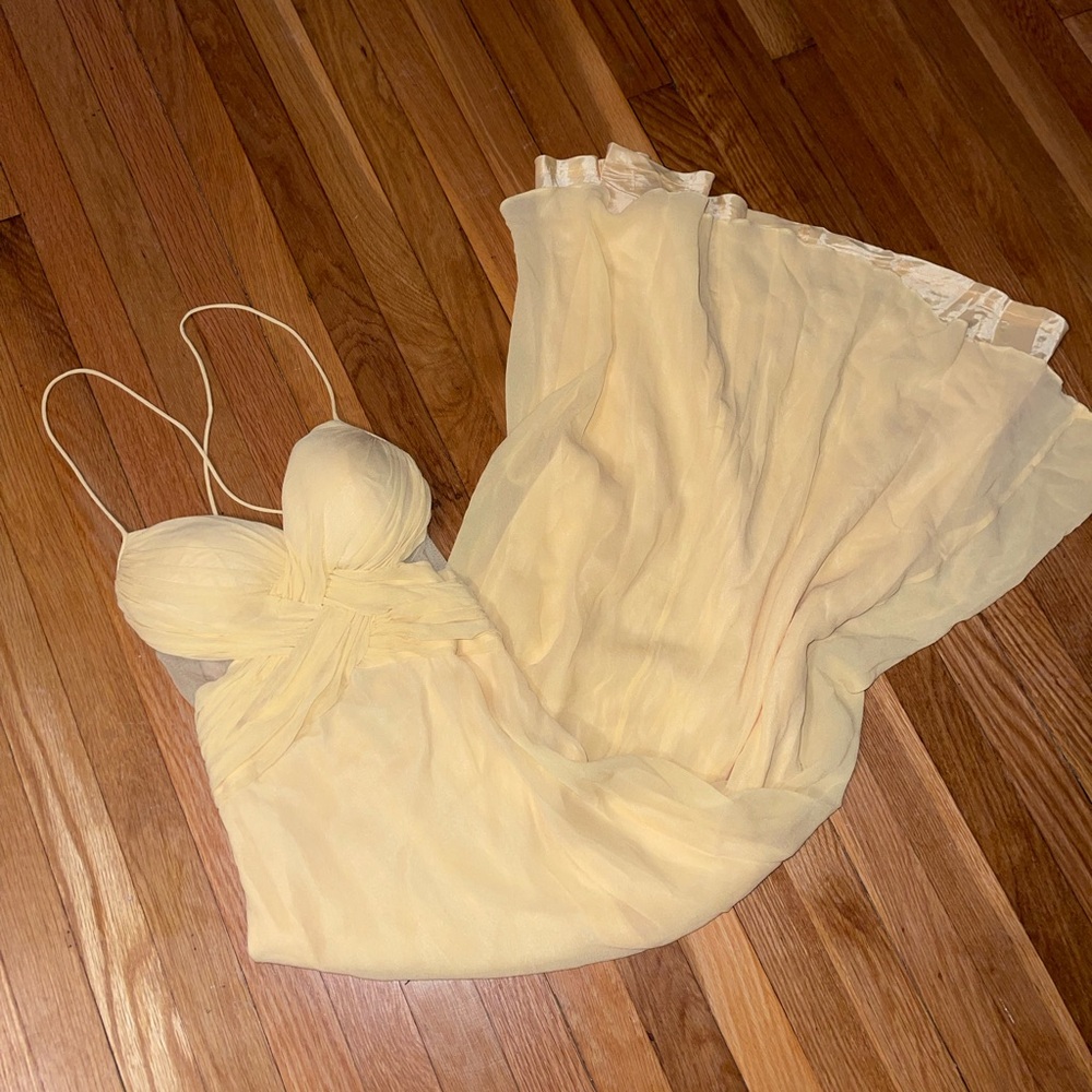 Y2K cache yellow silk maxi dress